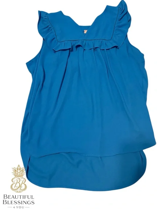 Women's LOFT Blue Ruffle V-Neck Sleeveless Lightweight Flowy Top Size M - Picture 2 of 5